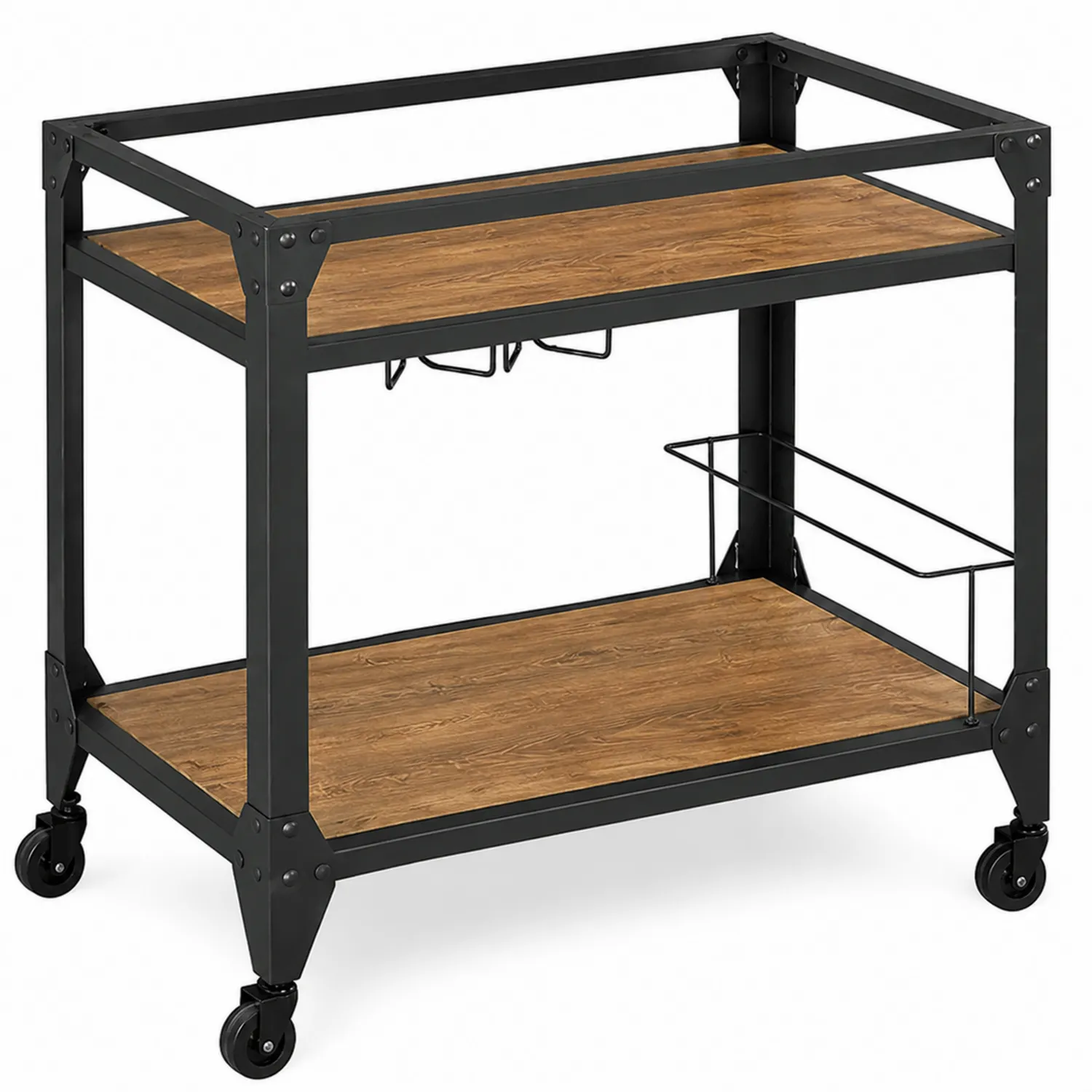 Chariot de bar en bois et métal avec roulettes-Hearthlyeu