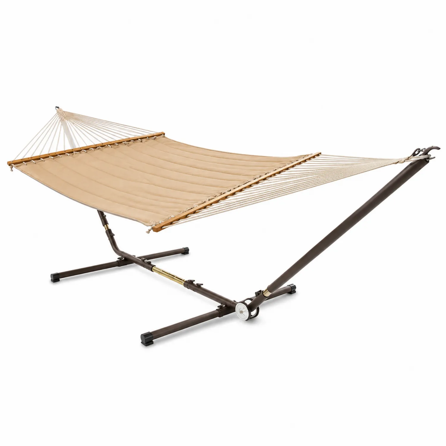Hamac en polyester avec support en acier Beige 300 cm x 100 cm-Hearthlyeu