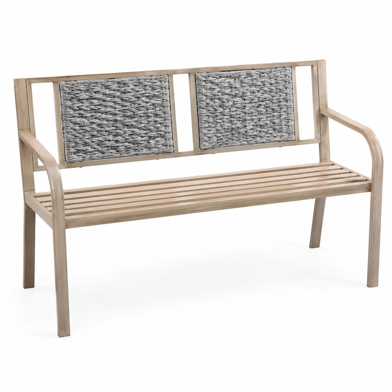 Banc en bois d'acacia et résine tressée gris 120x60x85 cm-Hearthlyeu
