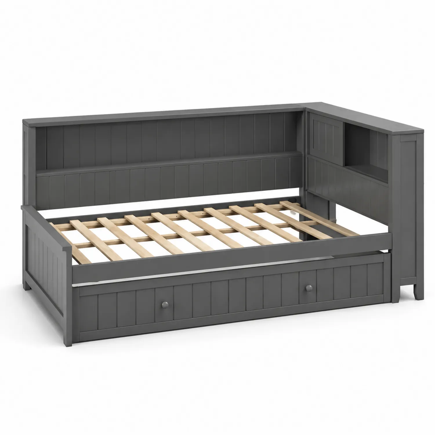 Banquette en bois MDF avec rangement et étagères intégrées 200x90 cm-Hearthlyeu