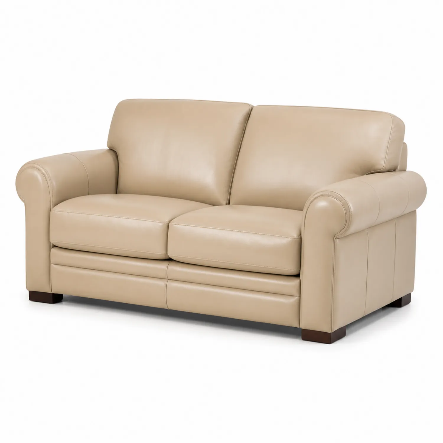 Canapé 2 places en cuir beige-Hearthlyeu