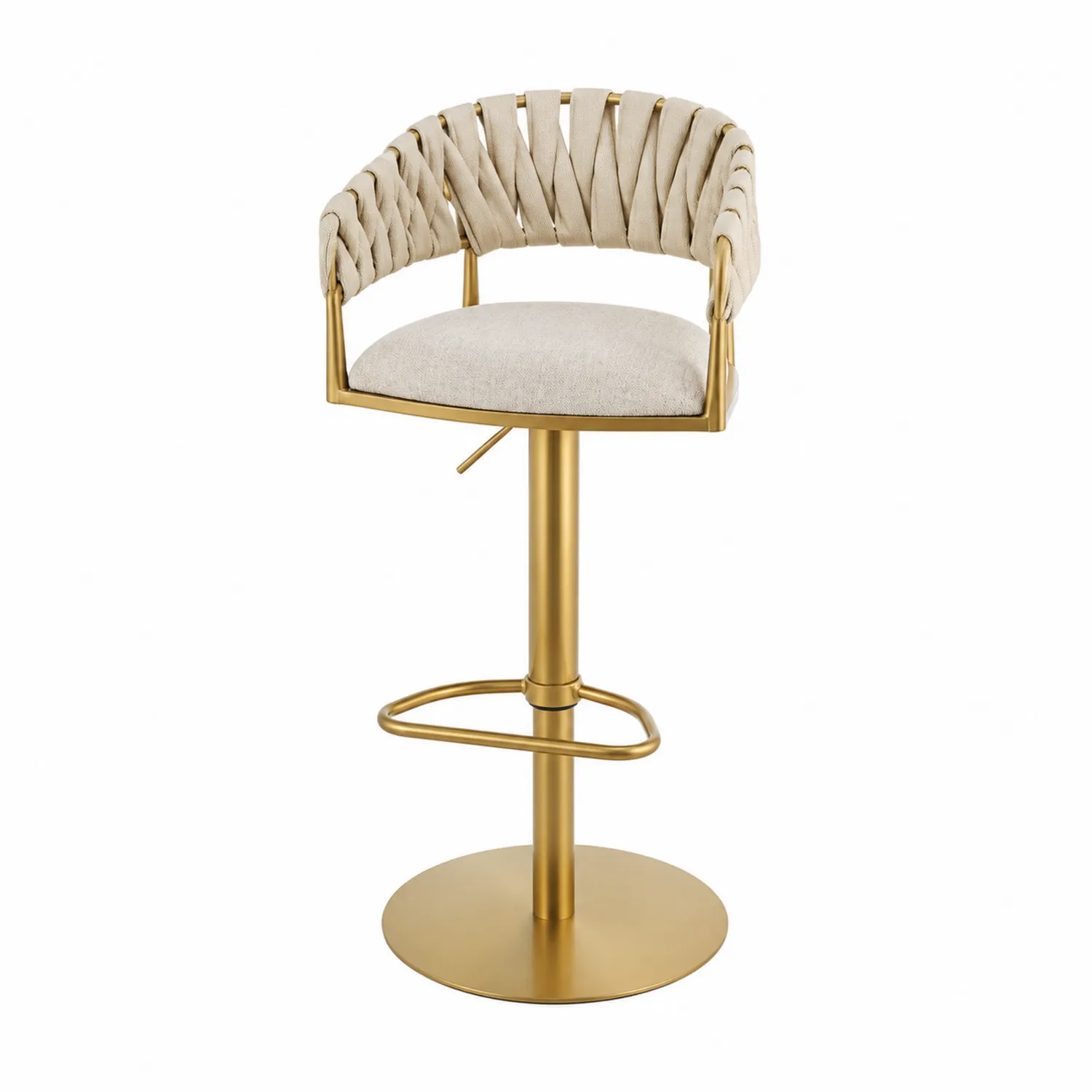 Tabouret de bar en tissu avec cadre en métal doré réglable-Hearthlyeu