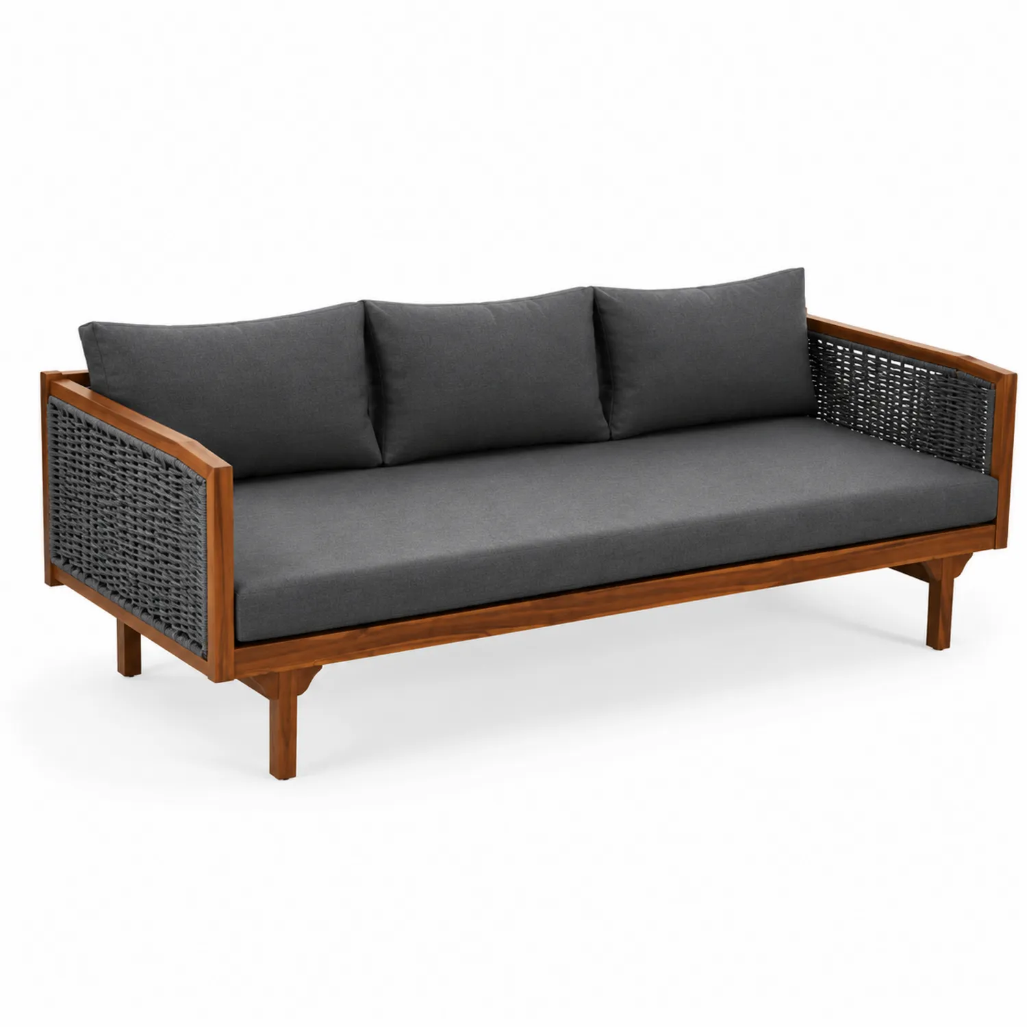 Canapé en bois d'acacia avec rotin synthétique gris-Hearthlyeu