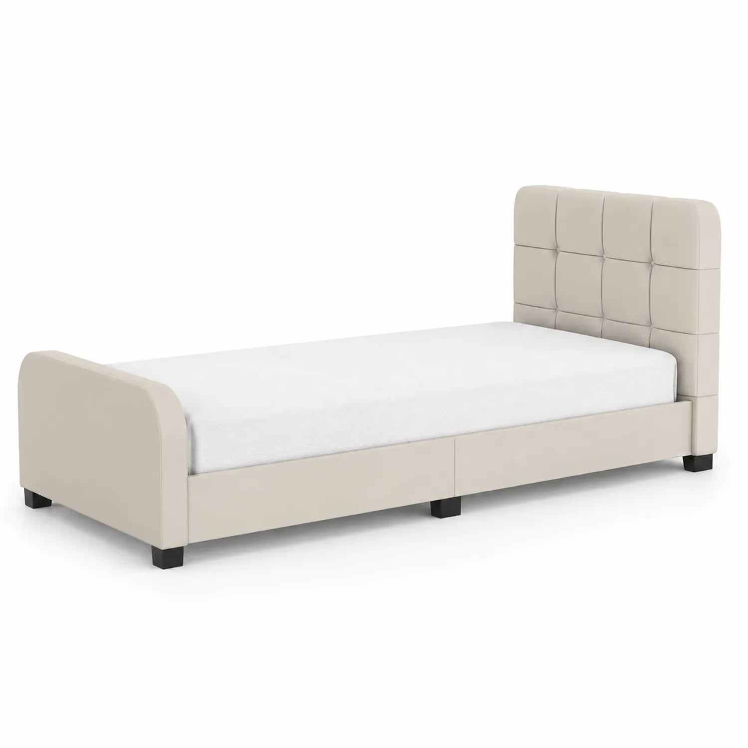 Lit simple en cuir PU beige avec tête de lit matelassée-Hearthlyeu
