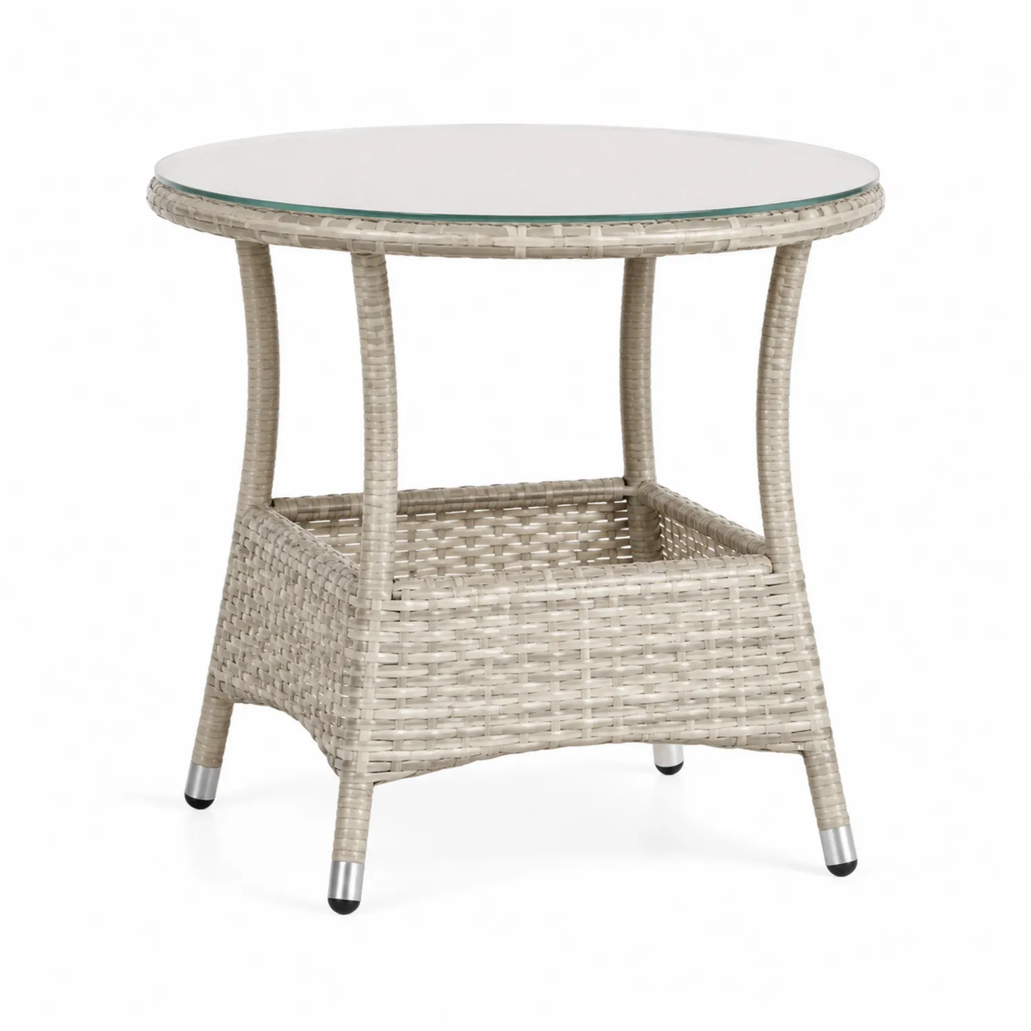 Table ronde en polyrotin avec dessus en verre-Hearthlyeu
