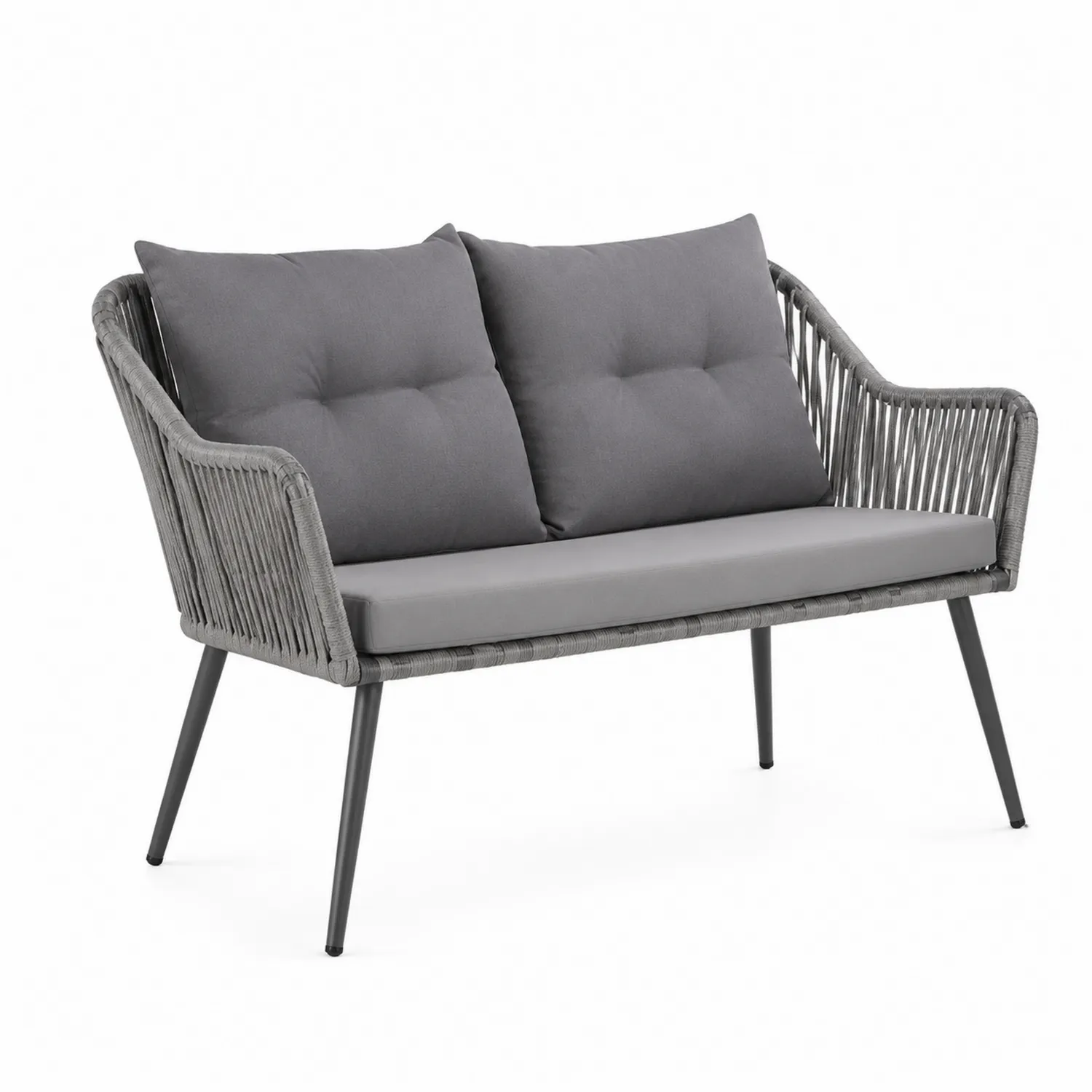 Canapé de Jardin 2 Places en Aluminium et Cordage Gris-Hearthlyeu