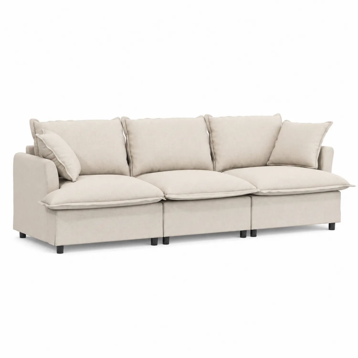 Canapé sectionnel 3 places en tissu beige 225 cm-Hearthlyeu