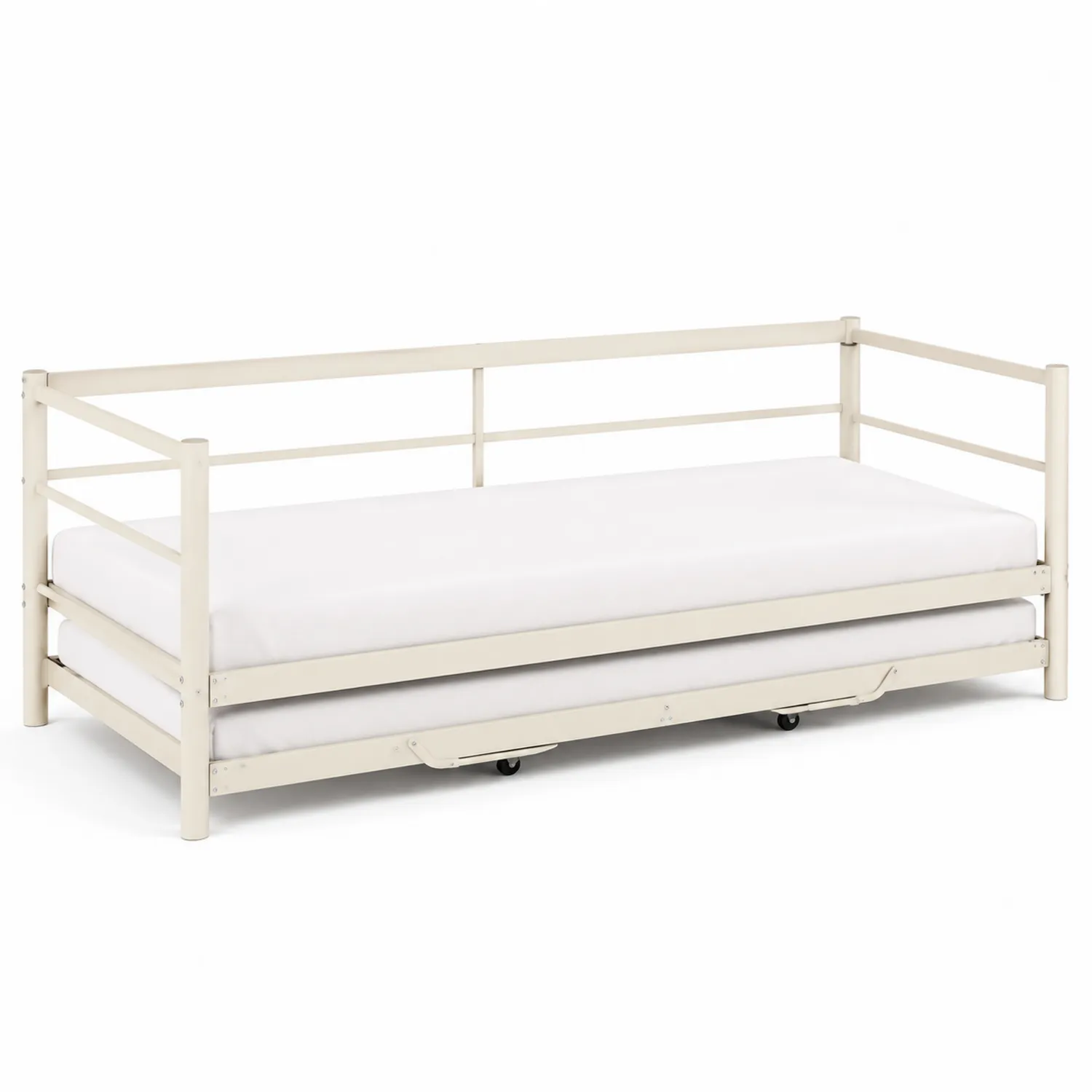 Lit de repos en métal avec lit gigogne et matelas - Beige-Hearthlyeu