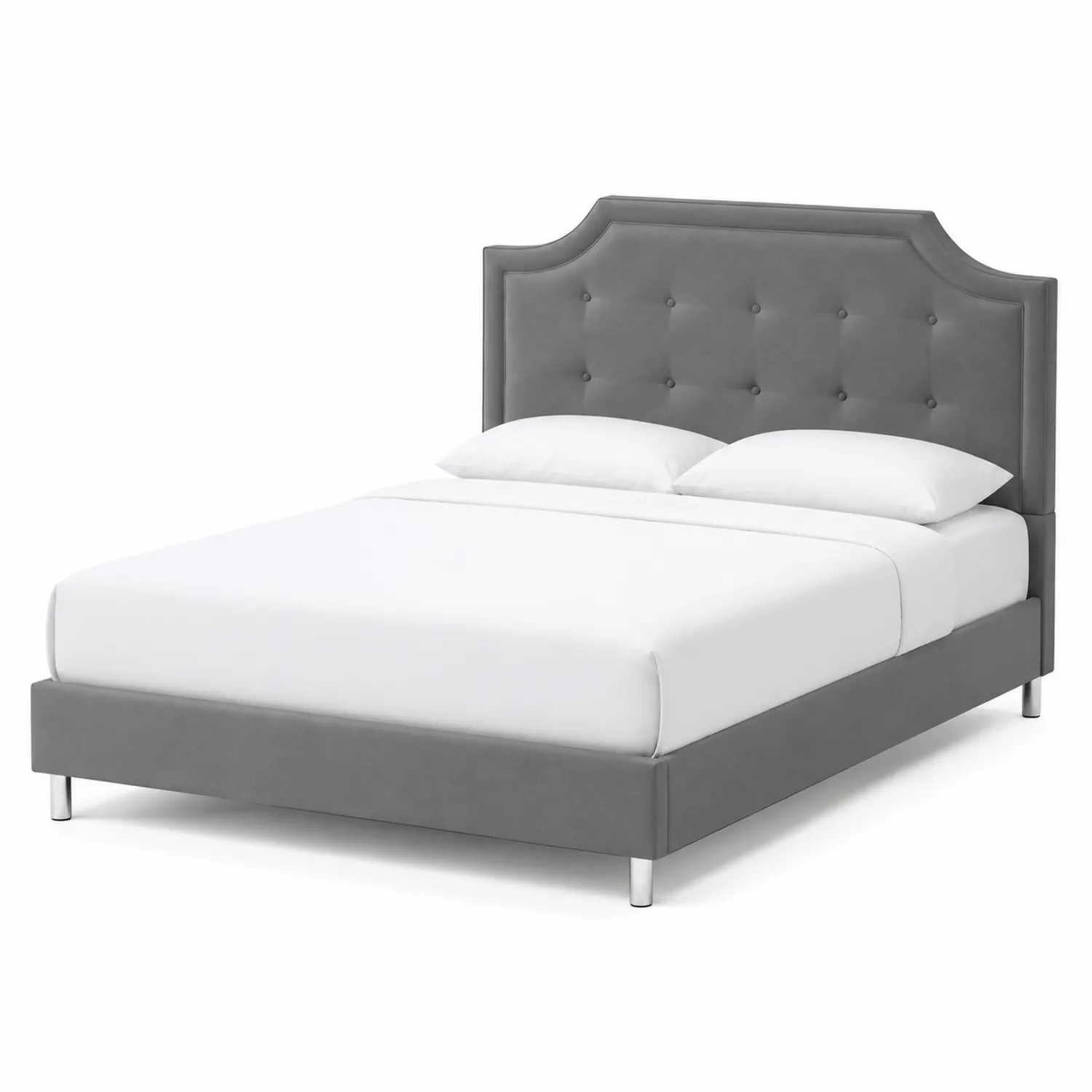 Lit double en bois avec tête de lit capitonnée en tissu Gris 200x160 cm-Hearthlyeu