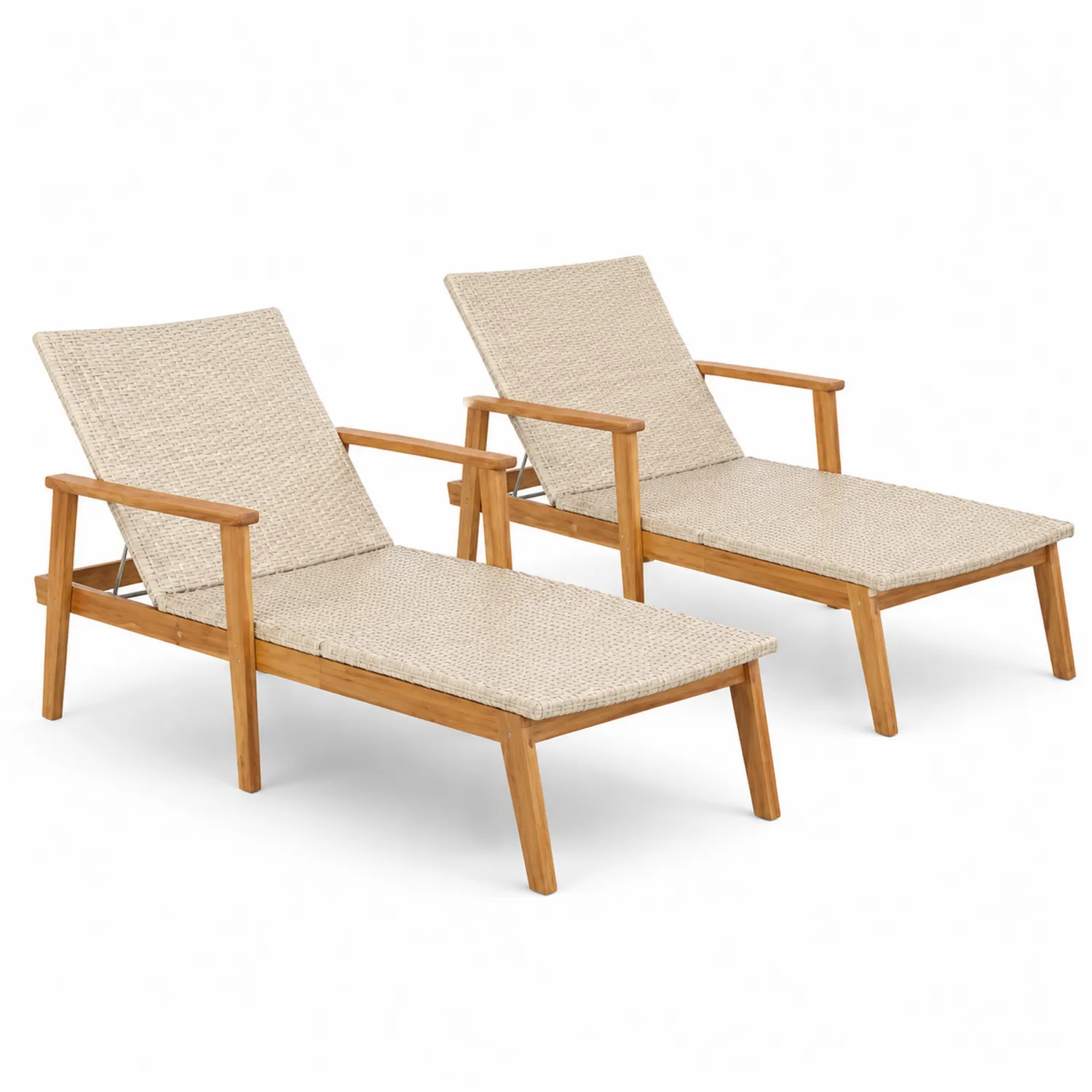 Lot de 2 chaises longues en bois pour extérieur avec tissu beige-Hearthlyeu