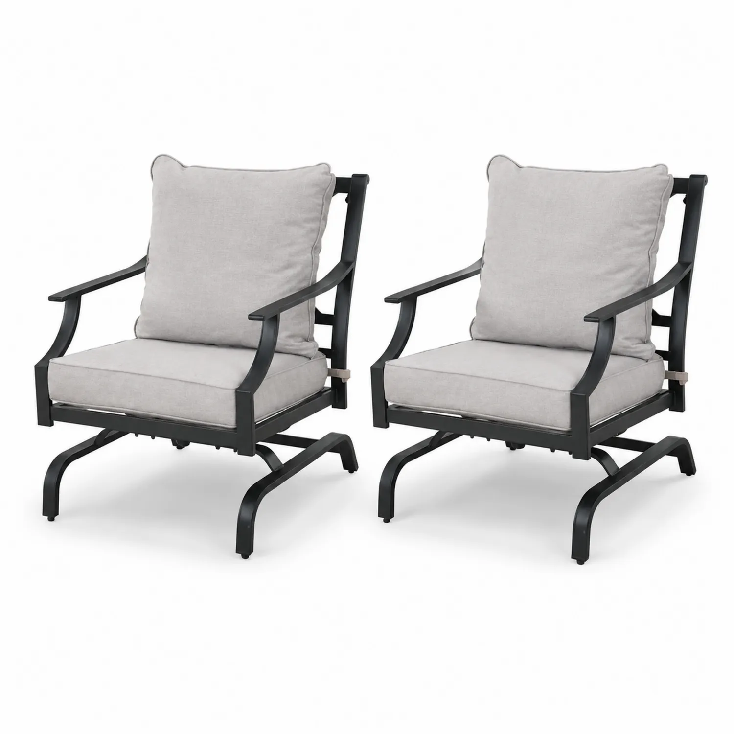 Lot de 2 fauteuils en aluminium noir avec coussins en polyester gris-Hearthlyeu