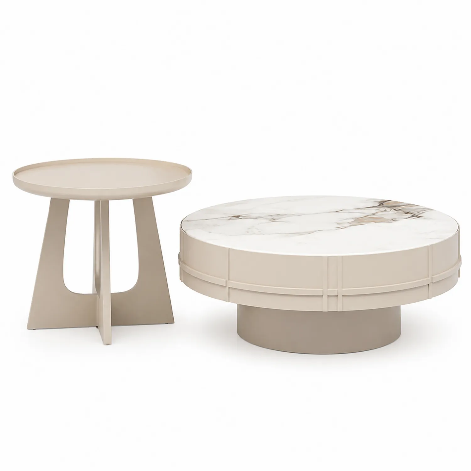 Ensemble de tables rondes en métal et marbre-Hearthlyeu