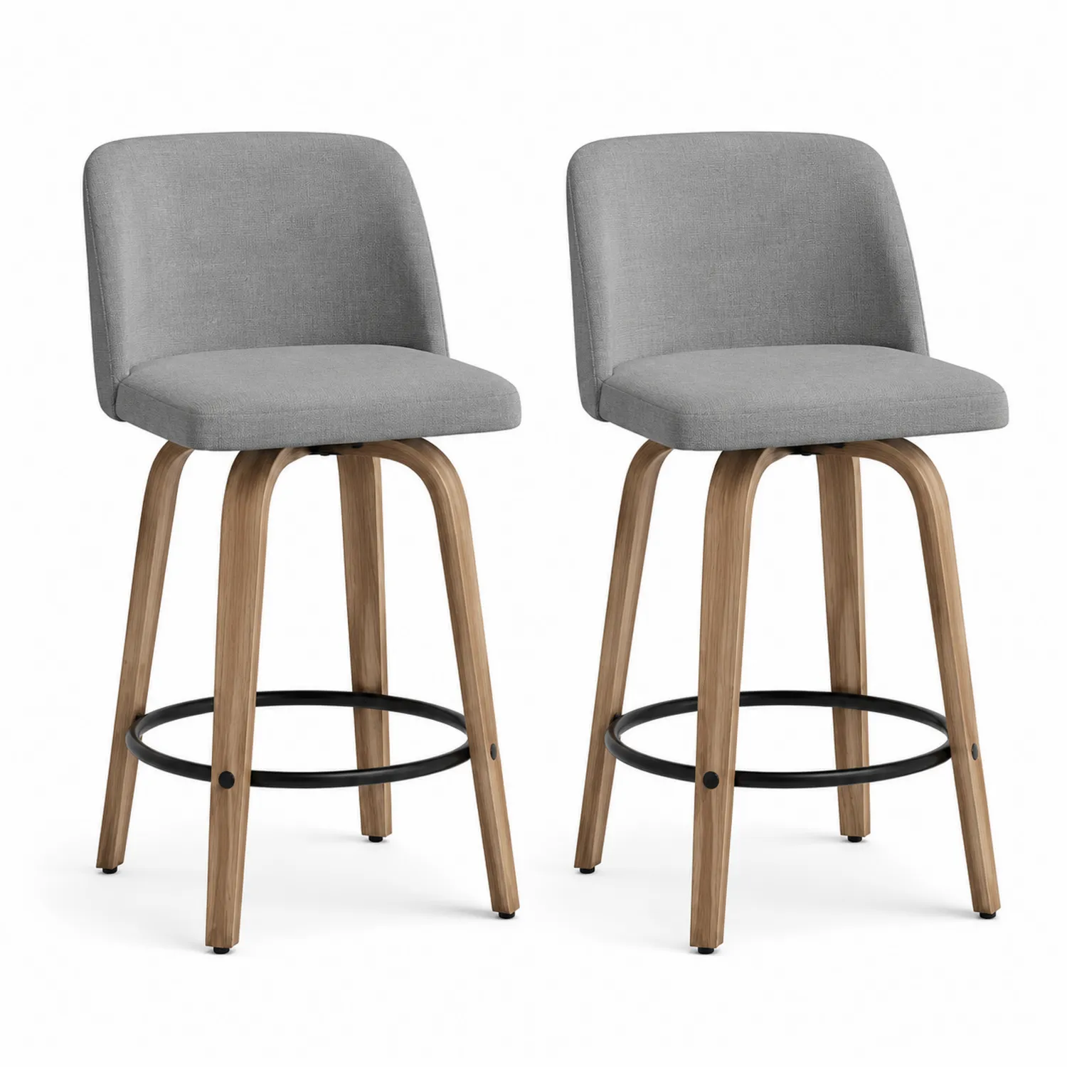 Lot de 2 chaises de bar en bois et tissu gris-Hearthlyeu