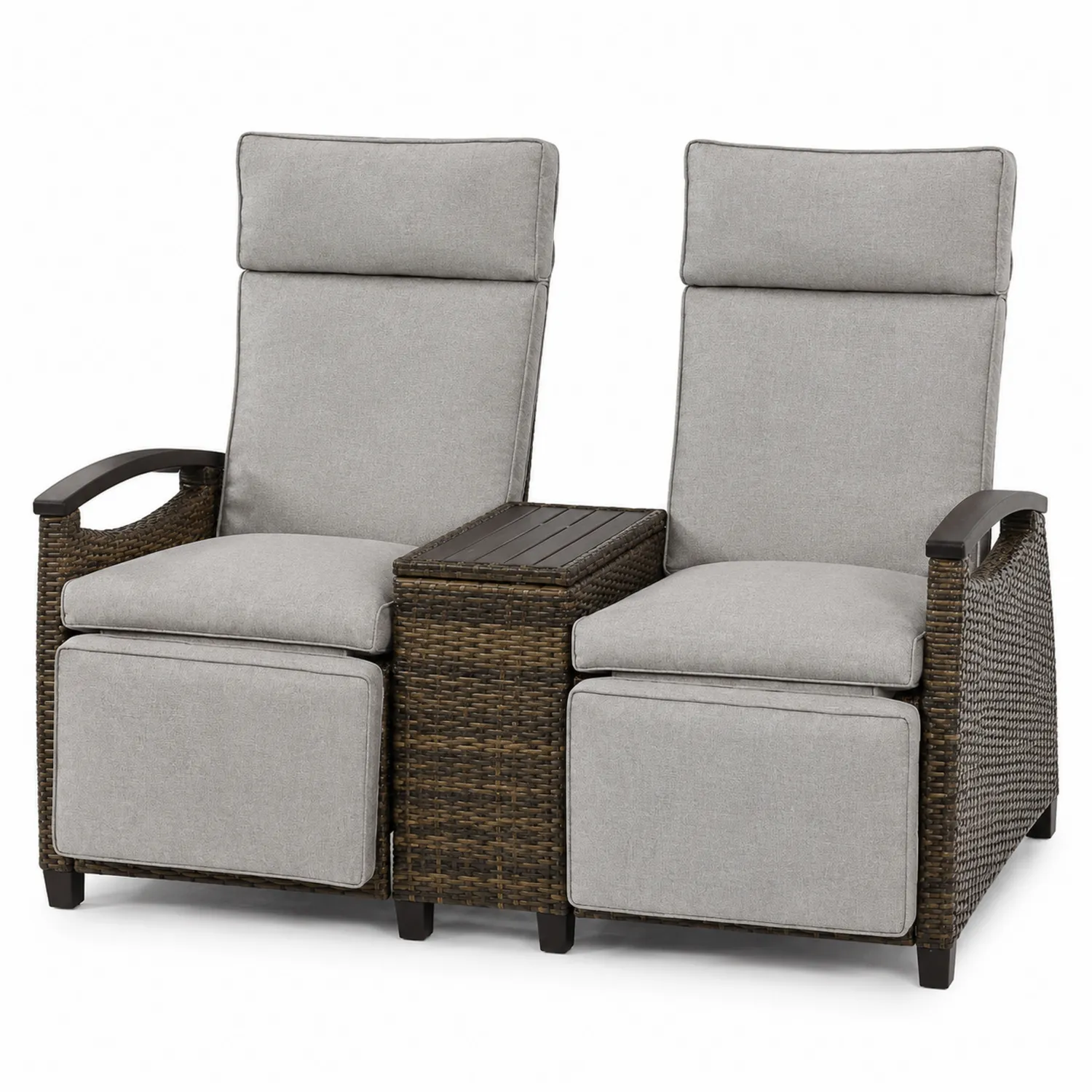 Duo de fauteuils inclinables d'extérieur en rotin avec coussins gris-Hearthlyeu