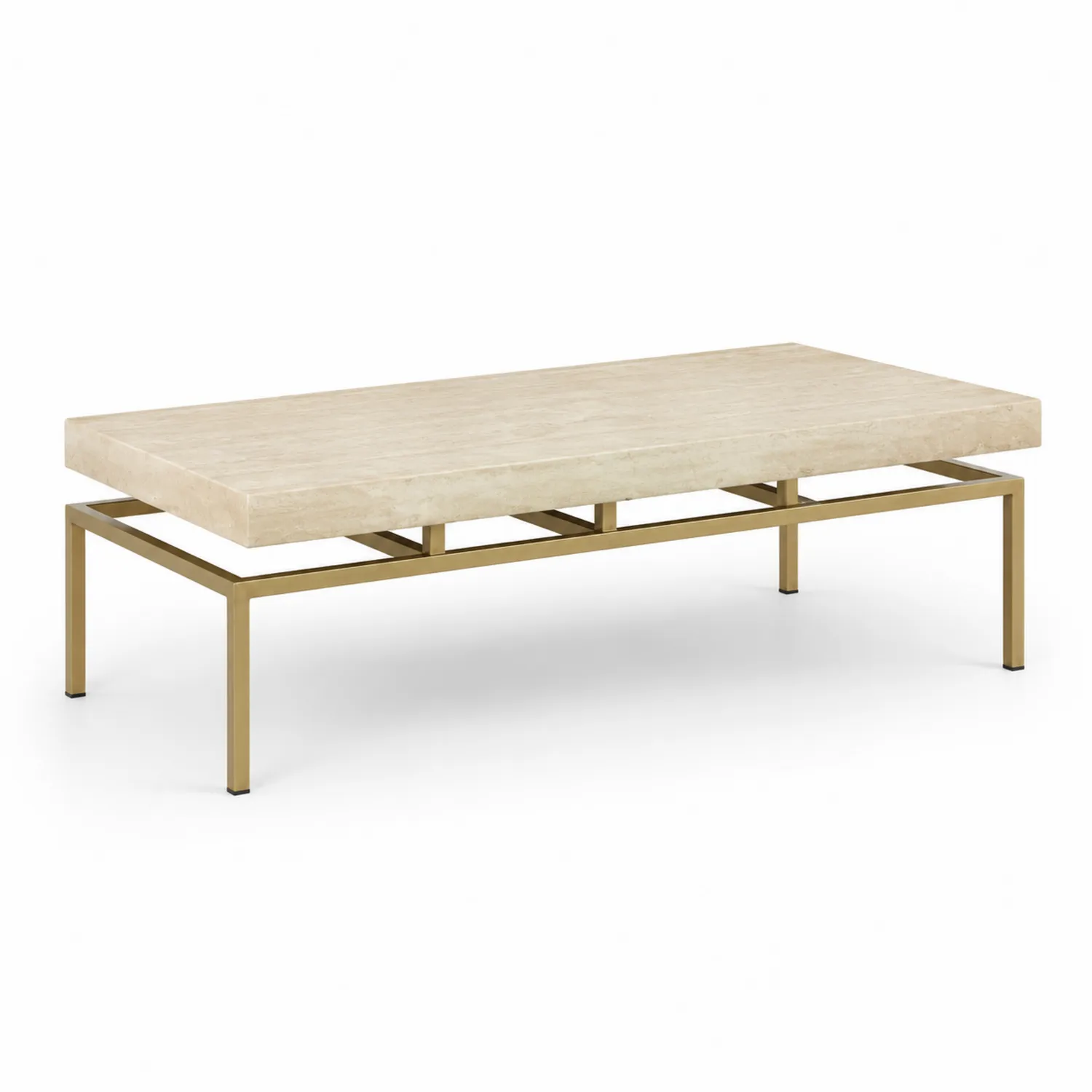 Table basse marbre beige et métal 120cm x 60cm x 40cm-Hearthlyeu