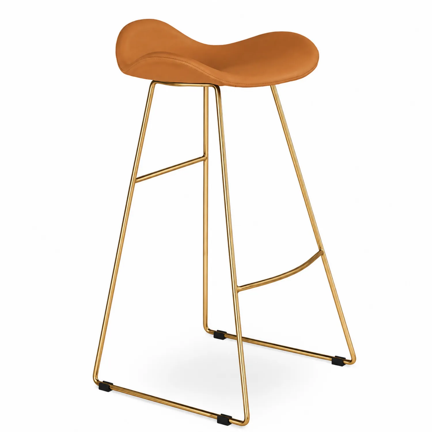 Tabouret de bar en cuir synthétique brun avec cadre en acier doré 75 cm-Hearthlyeu