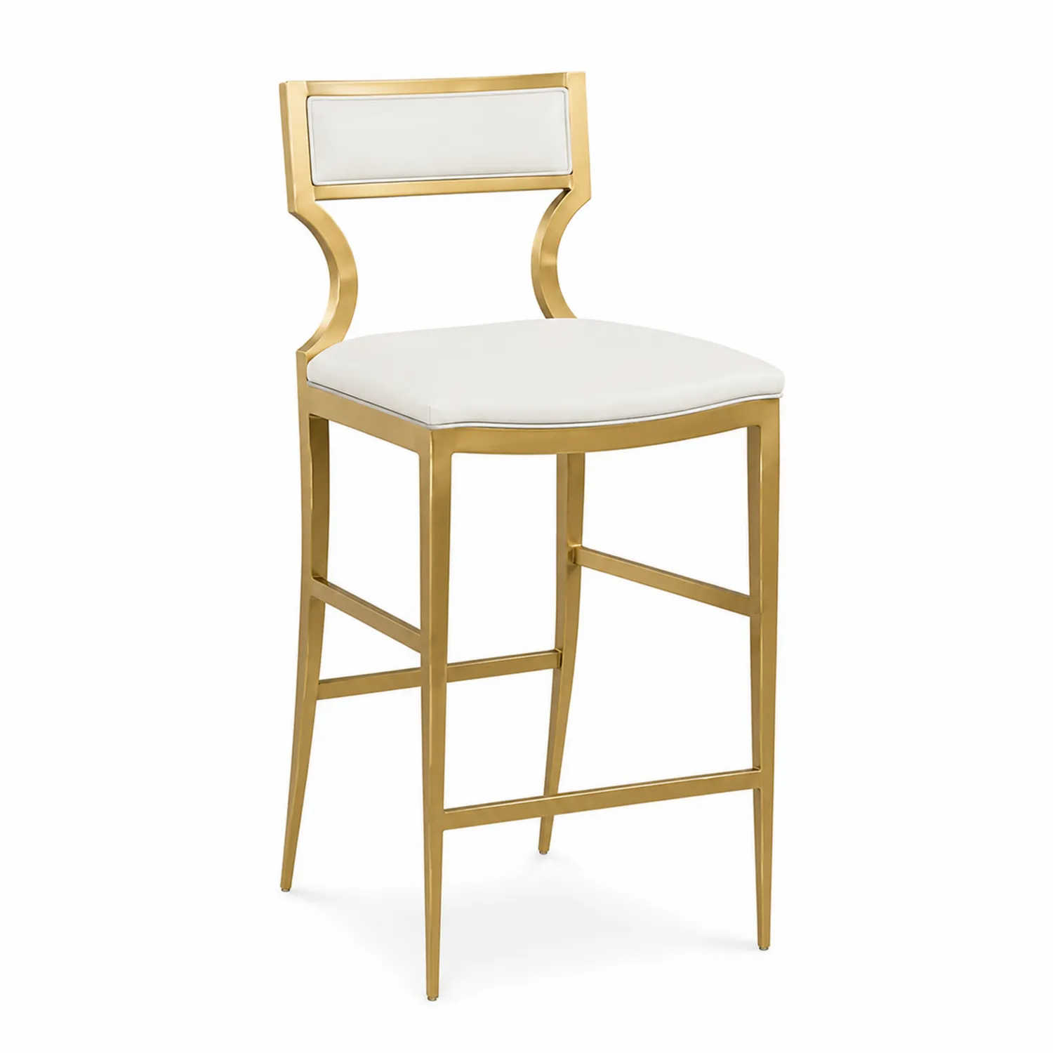 Tabouret de bar en métal doré et cuir PU blanc-Hearthlyeu