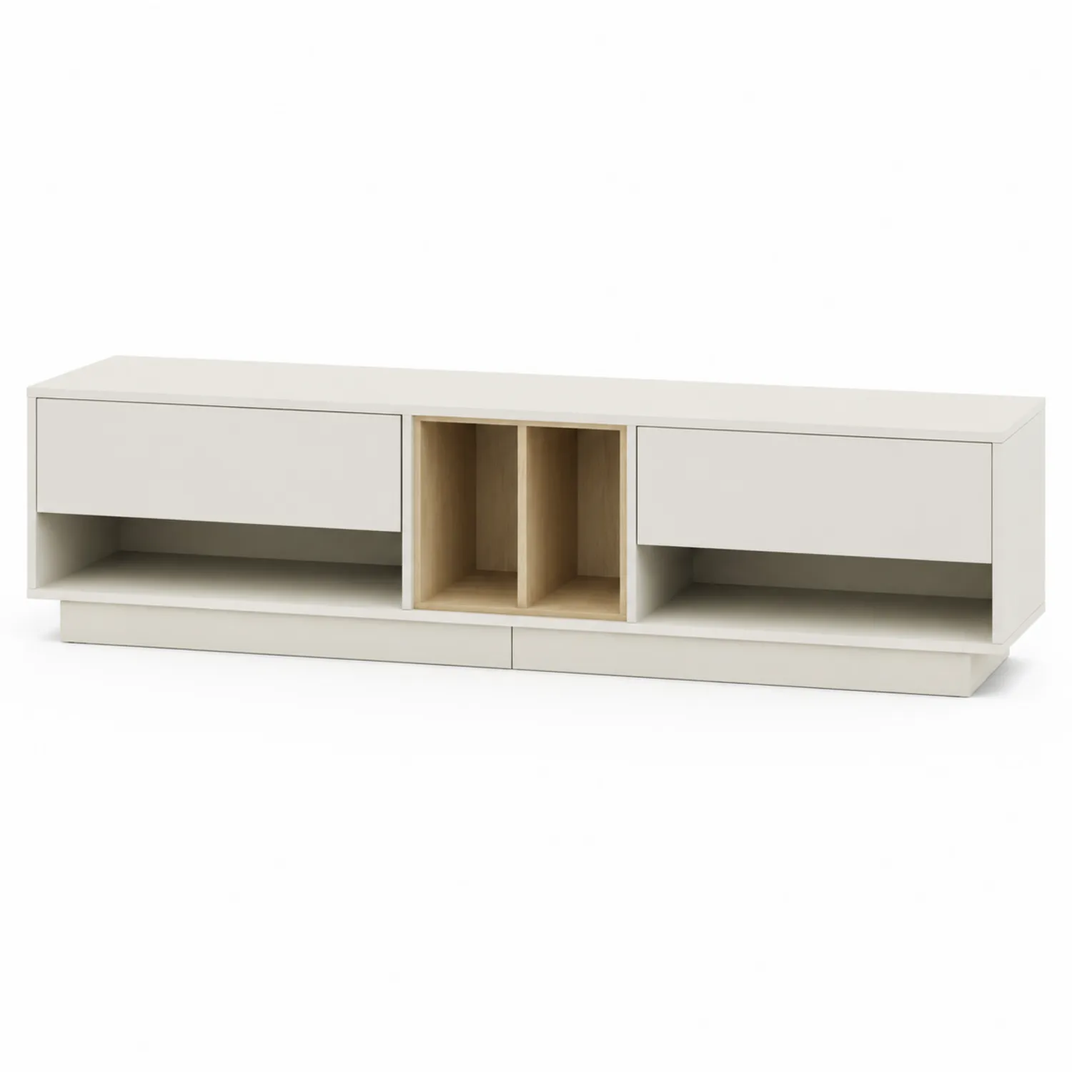 Meuble TV en bois MDF et placage blanc 180x40x45 cm-Hearthlyeu