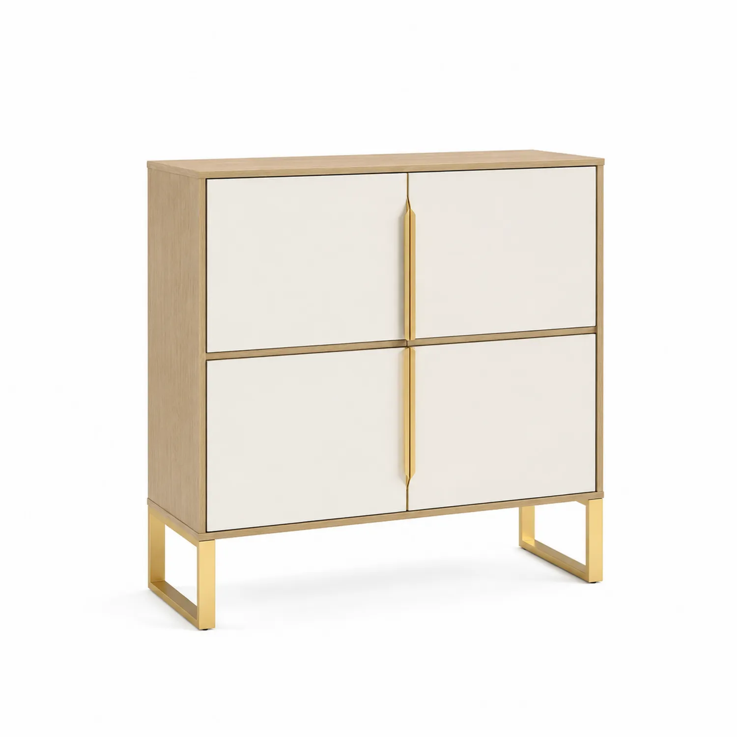Buffet en bois avec portes blanches et pieds dorés 80x40x100 cm-Hearthlyeu