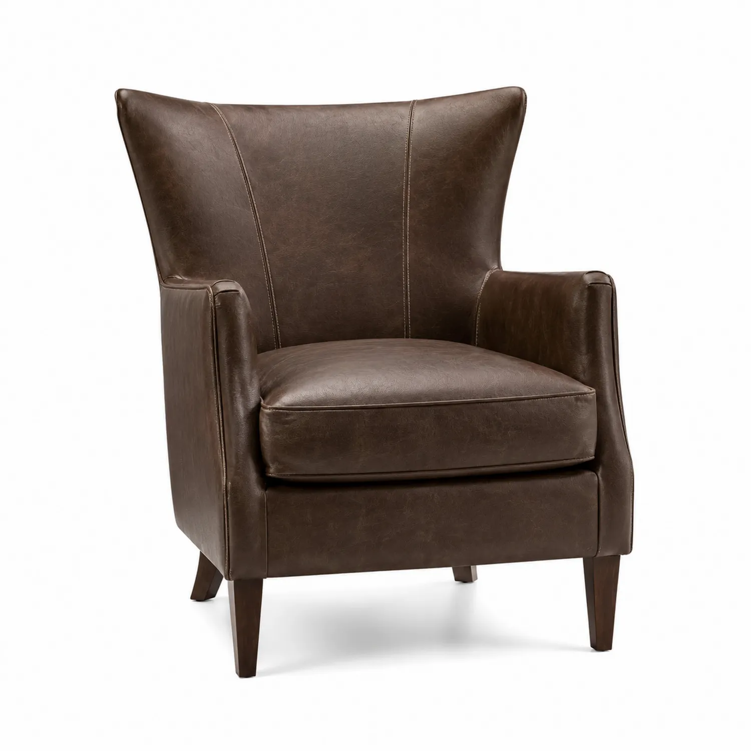 Fauteuil en cuir synthétique marron avec pieds en bois-Hearthlyeu