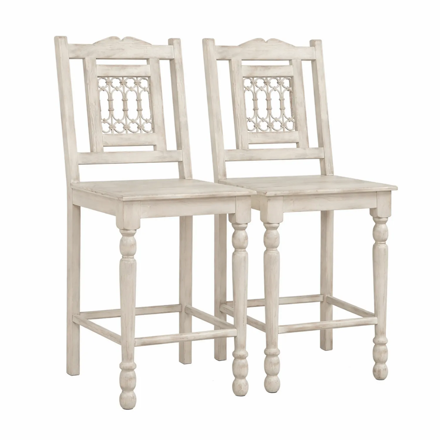 Lot de 2 chaises de bar en bois avec dossier sculpté-Hearthlyeu