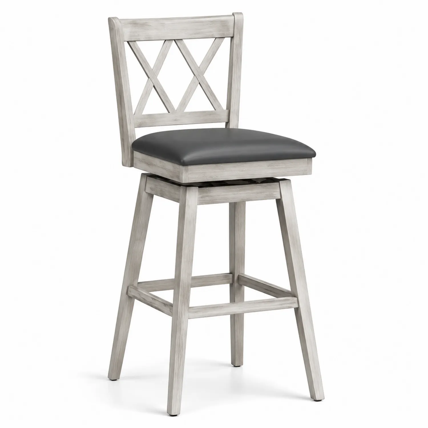 Tabouret de bar en bois avec assise en cuir synthétique-Hearthlyeu