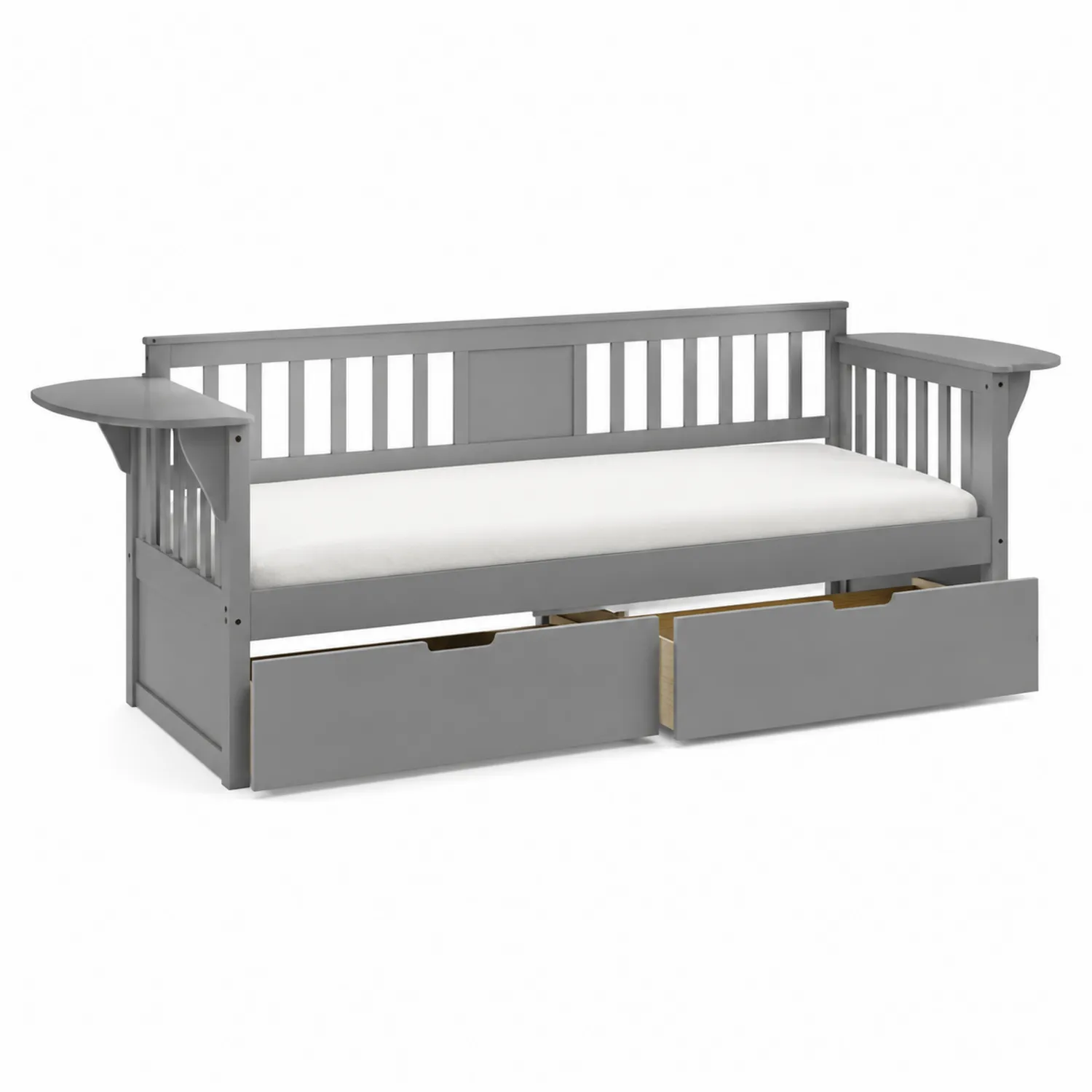 Lit de repos en bois avec matelas et tiroirs Gris-Hearthlyeu