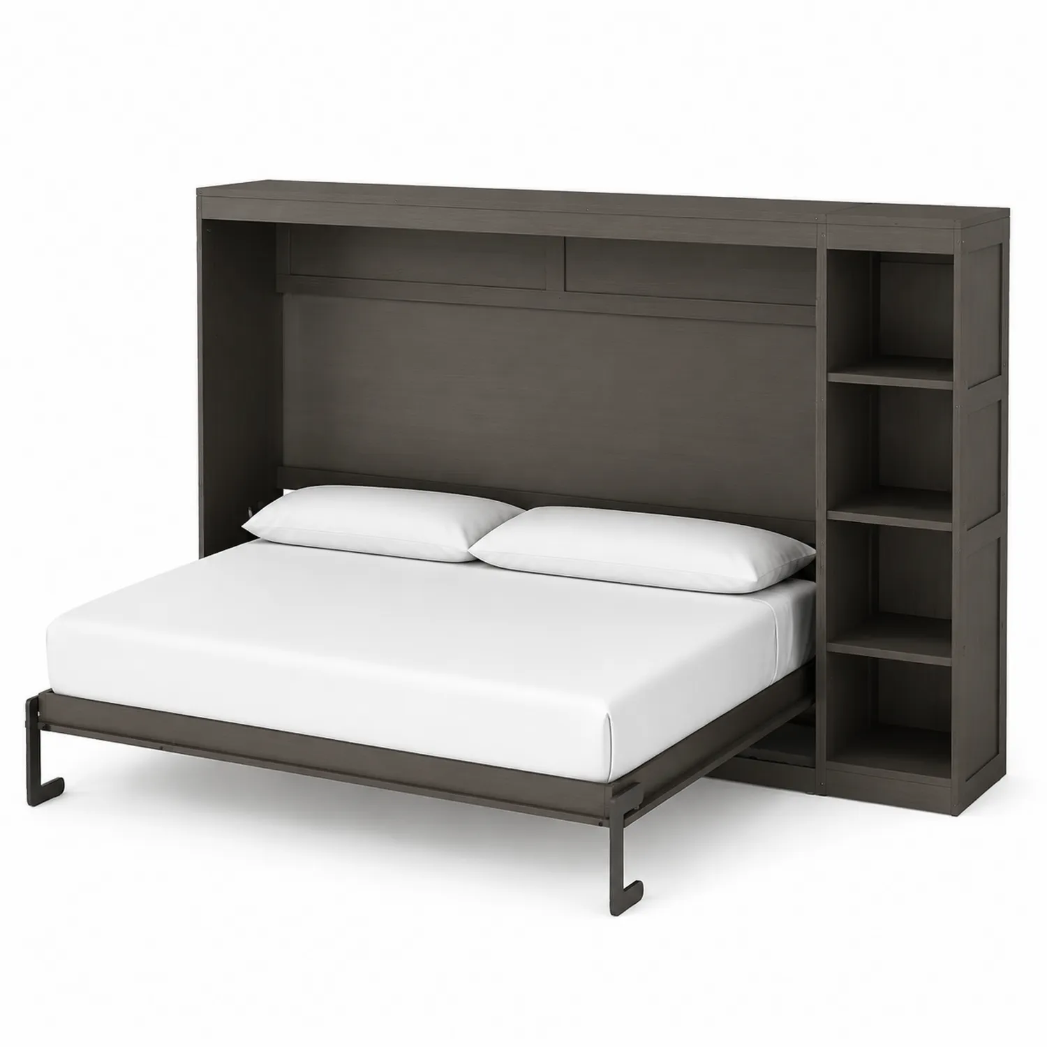 Lit escamotable en bois et métal avec étagères, Marron-Hearthlyeu