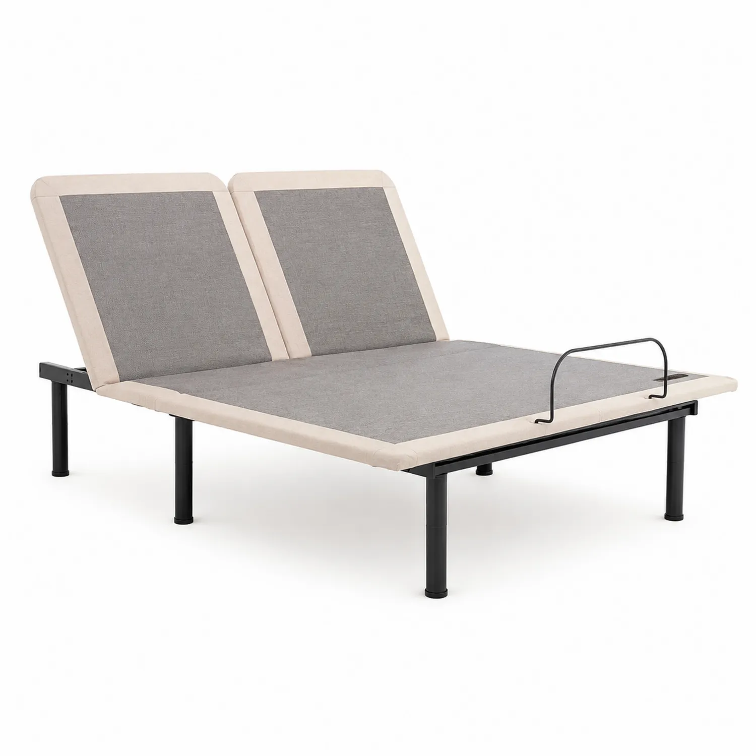 Lit ajustable en métal et tissu polyester gris et beige 200x160 cm-Hearthlyeu