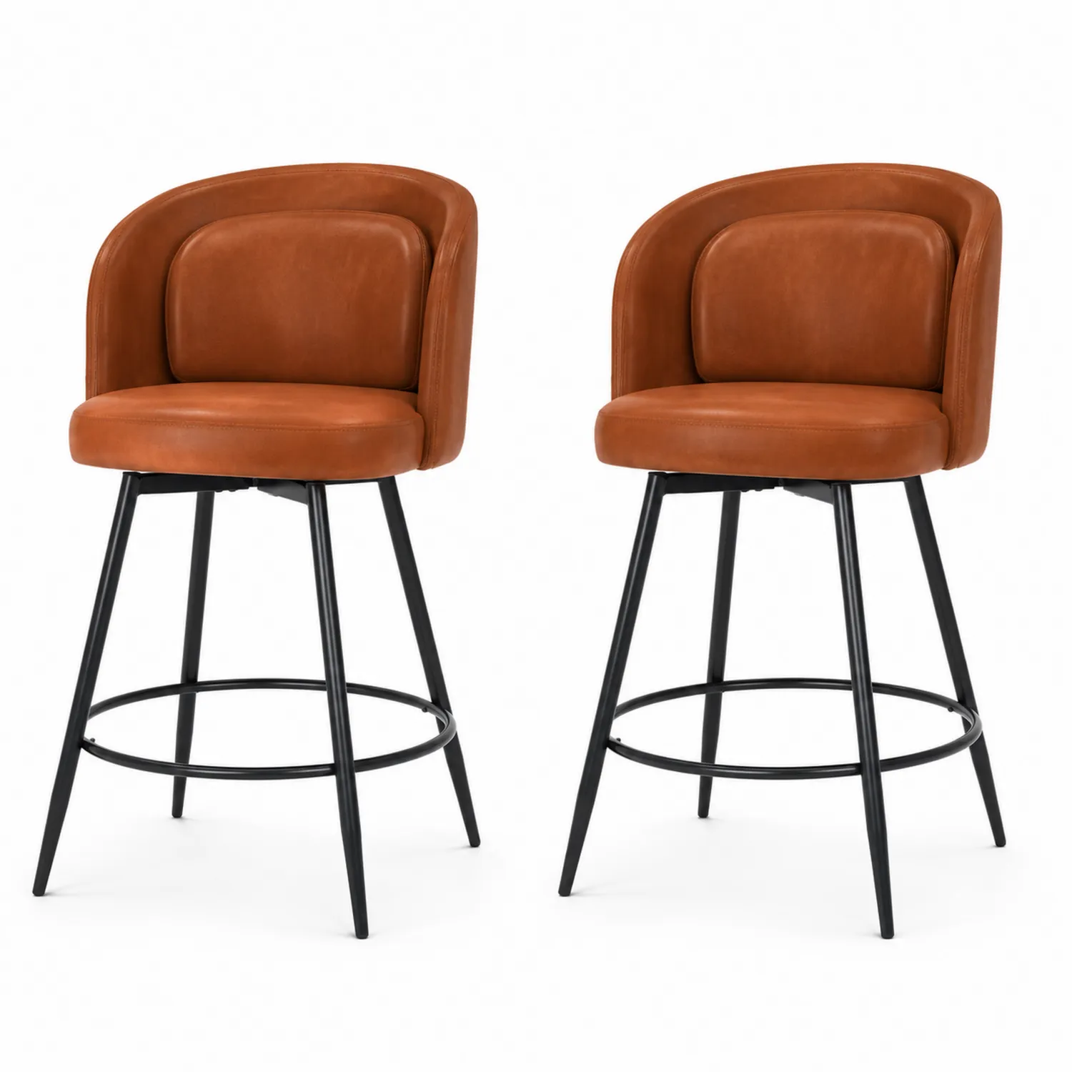 Lot de 2 chaises de bar en cuir et métal noir-Hearthlyeu
