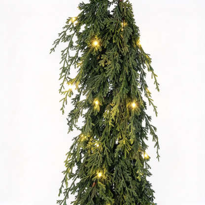 TreeKeeper 5' Pre‑Lit LED Cedar Garland, Battery Operated Timer for Indoor & Outdoor Holiday Décor