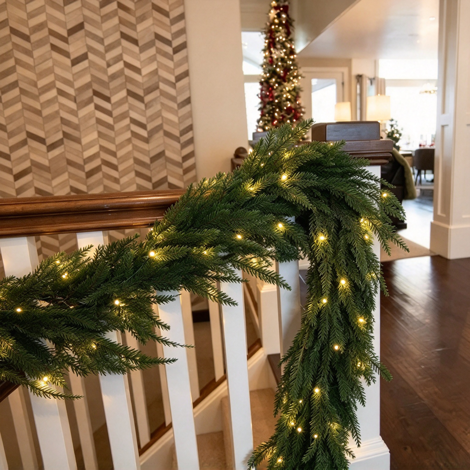 TreeKeeper 5' Pre‑Lit LED Cedar Garland, Battery Operated Timer for Indoor & Outdoor Holiday Décor