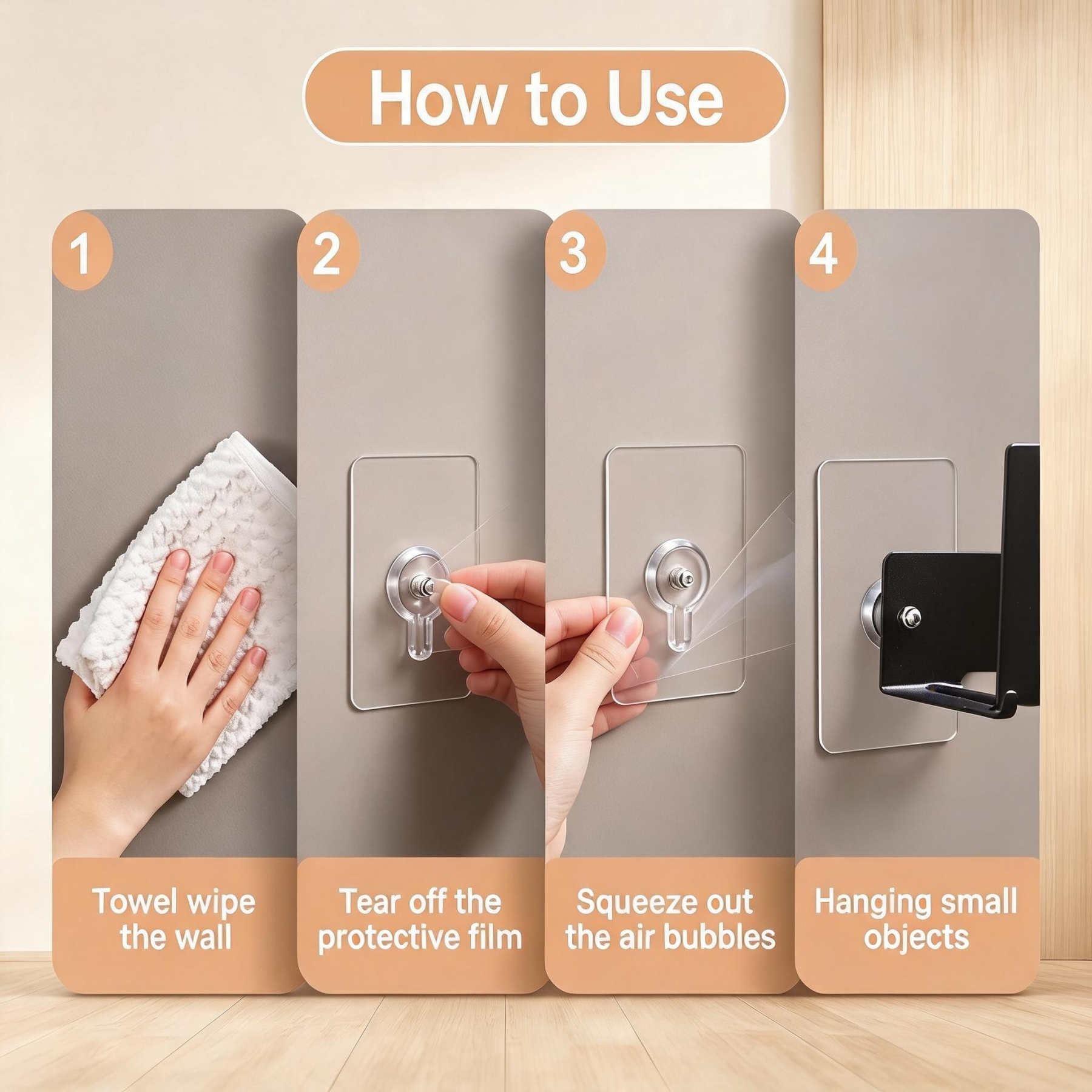 Drill Free Adhesive Hooks,Picture Hangers Without Nails,Adhesive Wall Mount Screw Hooks for Hanging,Nail Free Wall Hangers for Kitchen,Bathroom (Transparent/ 12PCS, 2.36 * 3.93 inch)