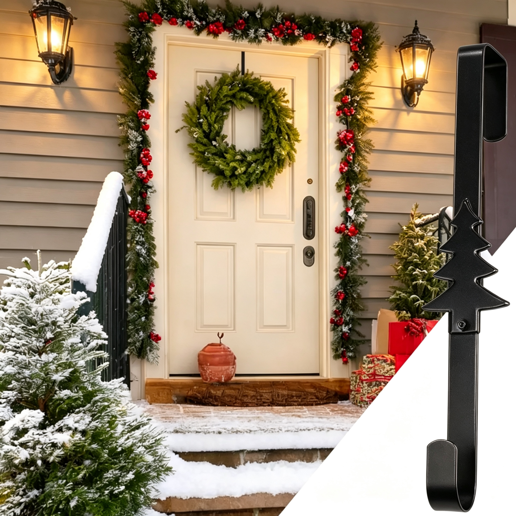 Christmas Wreath Hook for Front Door Heavy Duty Welcome Sign Holder