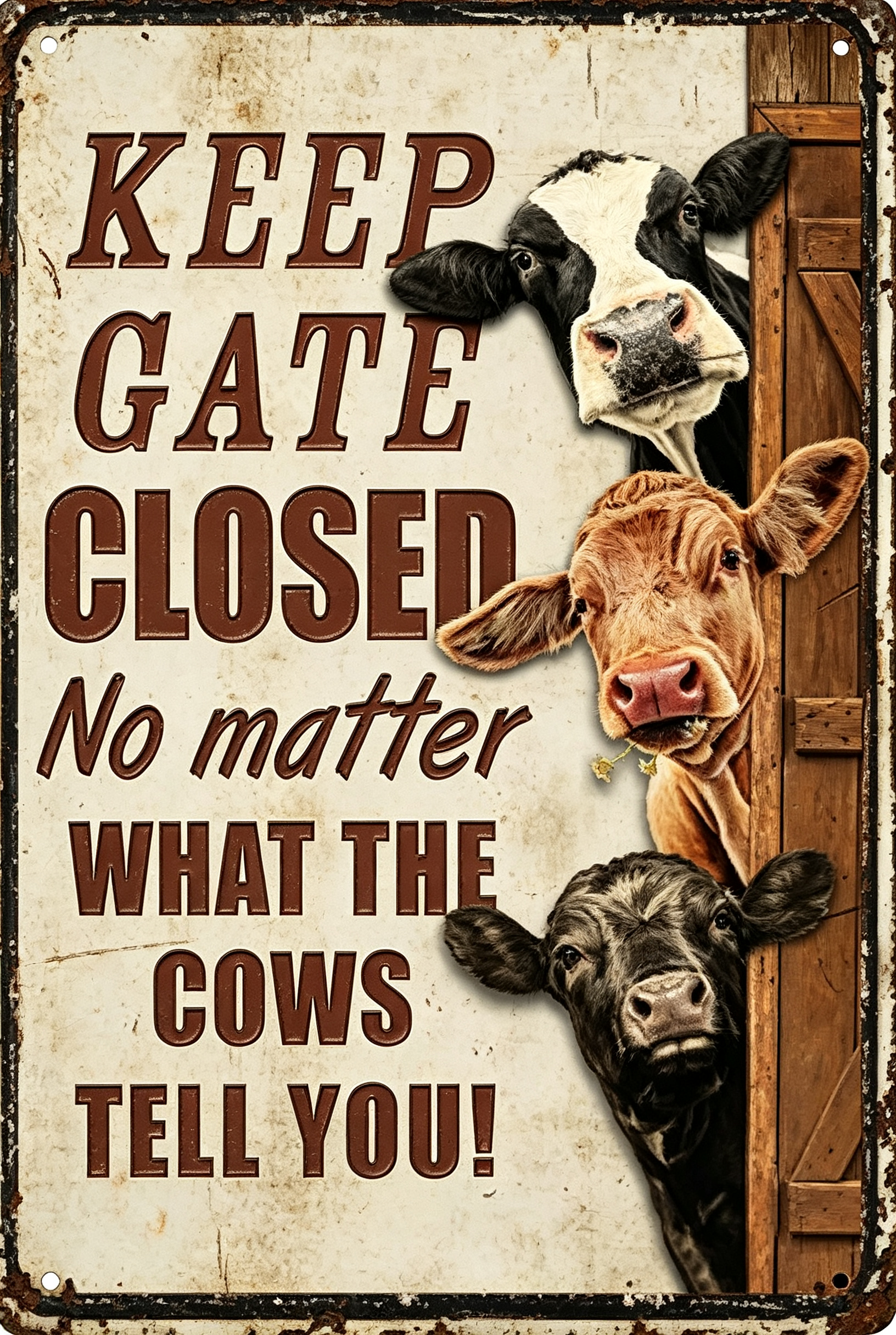 Cows Farm Keep Gate Closed Metal Signs Tin Sign Funny Novetly Caution Sign Metal for Farmhouse Fence House Wall Gate 8x12 inch