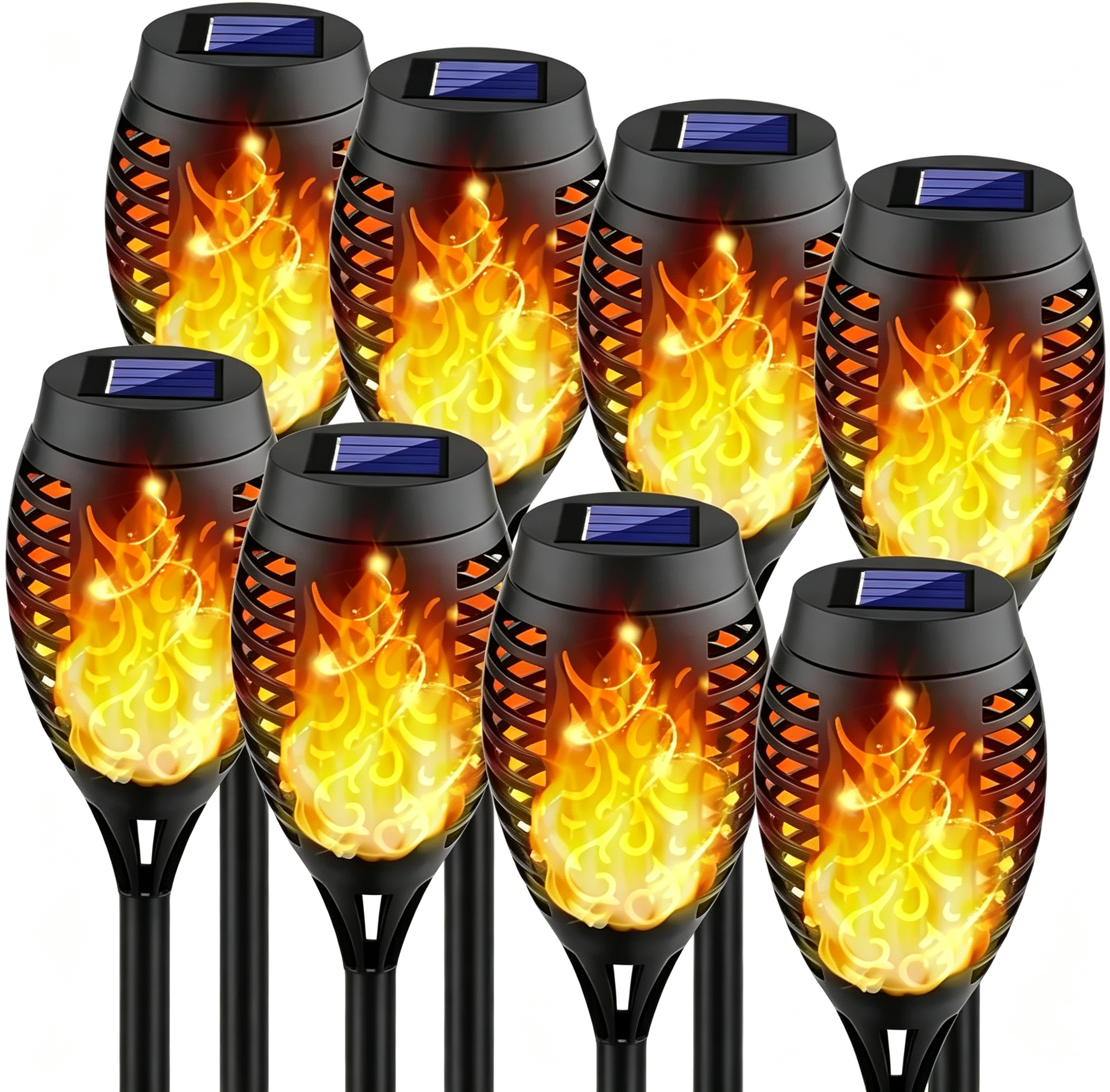 8 Pack Solar Torch Lights with Flickering Flame for Outdoor Garden Decor