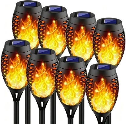 8 Pack Solar Torch Lights with Flickering Flame for Outdoor Garden Decor