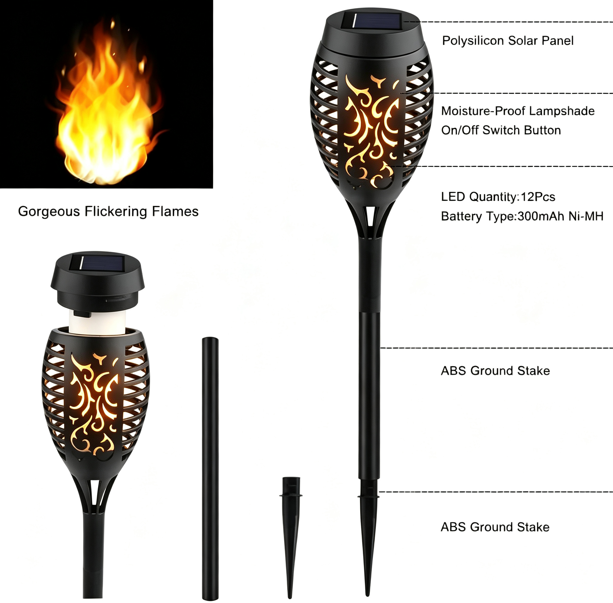 8 Pack Solar Torch Lights with Flickering Flame for Outdoor Garden Decor