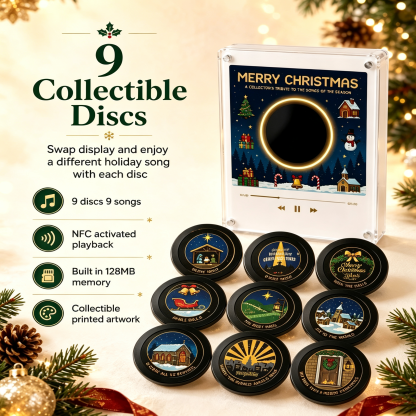 Custom Christmas Mini Vinyl Player with 9 Exchangeable Discs - Vintage Holiday Music Box & Perfect Christmas Gift for Music Lovers