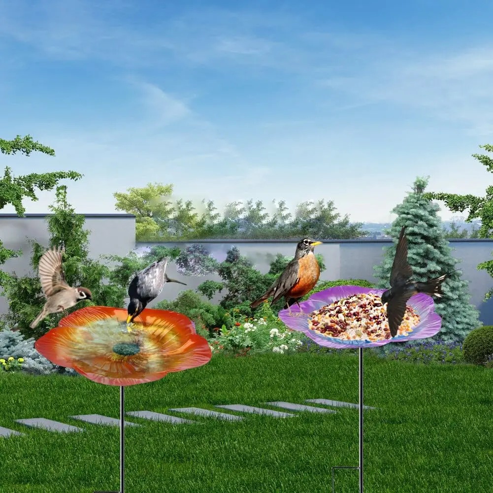 Flower Metal Bird Feeder and Bird Bath
