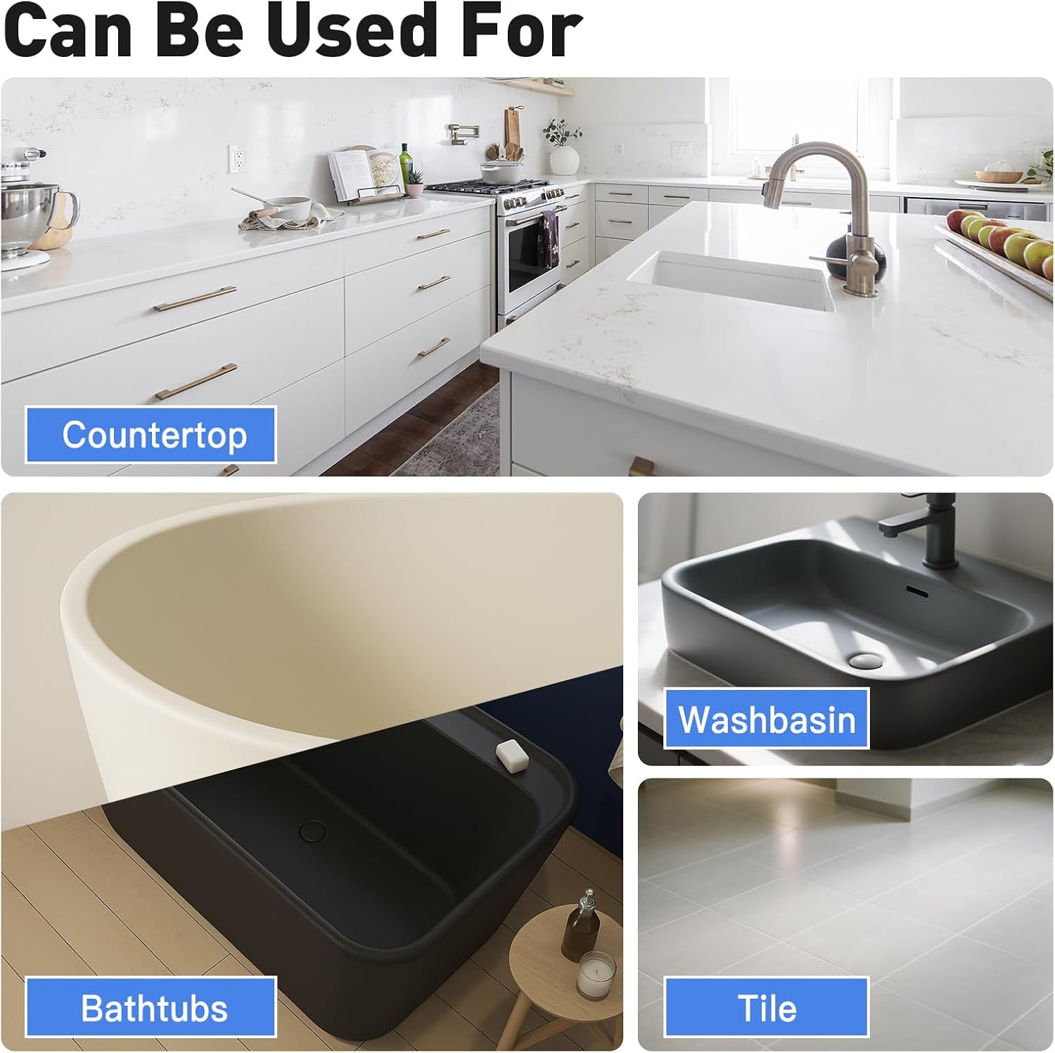 Vyreth Tile Paint, Tub and Tile Refinishing Kit with Tools, Water Based & Low Odor Bathtub Paint Tile Colorant, Easy to Use for Bathroom Kitchen, Semi-Gloss Dark Grey, White, Black, 100g, 300g, 500g