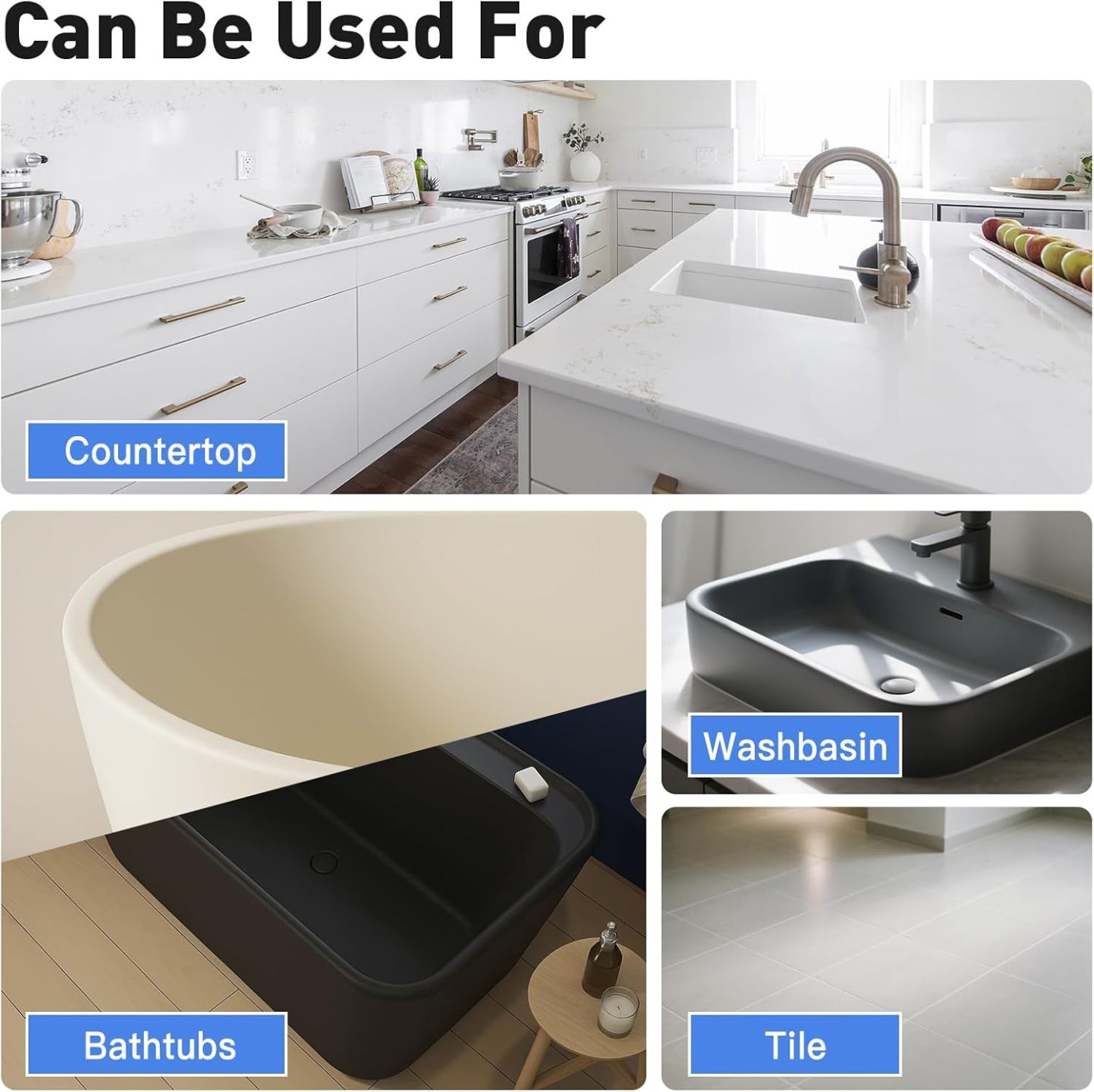 Vyreth Tile Paint, Tub and Tile Refinishing Kit with Tools, Water Based & Low Odor Bathtub Paint Tile Colorant, Easy to Use for Bathroom Kitchen, Semi-Gloss Dark Grey, White, Black, 100g, 300g, 500g