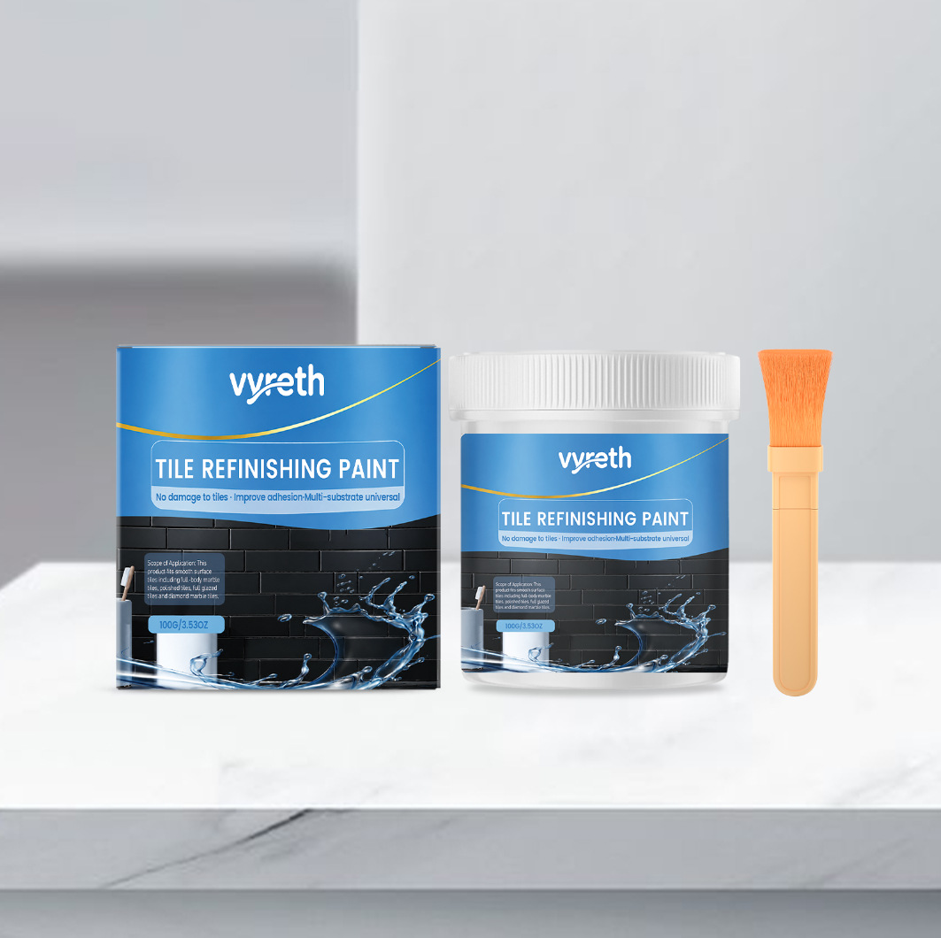 Vyreth Tile Paint, Tub and Tile Refinishing Kit with Tools, Water Based & Low Odor Bathtub Paint Tile Colorant, Easy to Use for Bathroom Kitchen, Semi-Gloss Dark Grey, White, Black, 100g, 300g, 500g