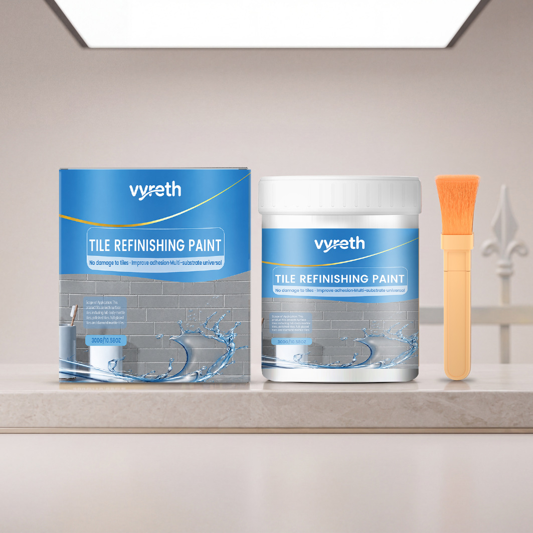 Vyreth Tile Paint, Tub and Tile Refinishing Kit with Tools, Water Based & Low Odor Bathtub Paint Tile Colorant, Easy to Use for Bathroom Kitchen, Semi-Gloss Dark Grey, White, Black, 100g, 300g, 500g
