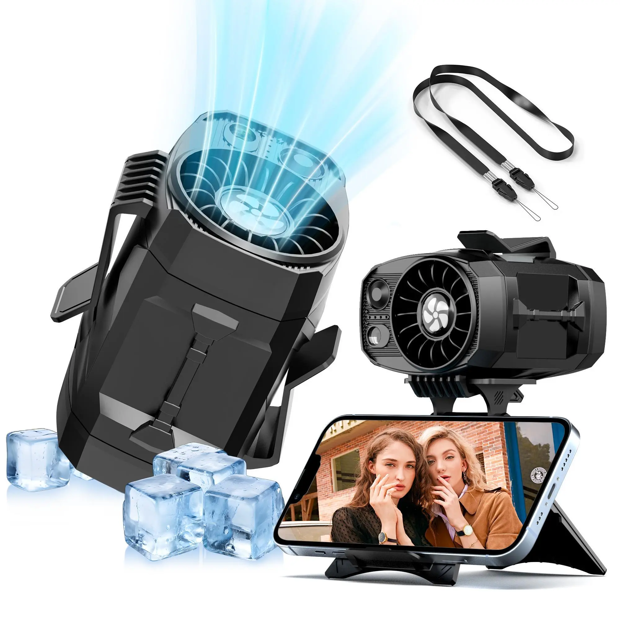 【Lentorgi】Portable Fan,Clip Fan Rechargeable With stand,4 Speeds Strong Airflow Small Fan Waist,Weight reduction design,for Travel Camping Outdoor Jobsite,Camping Essentials-Black and Gray
