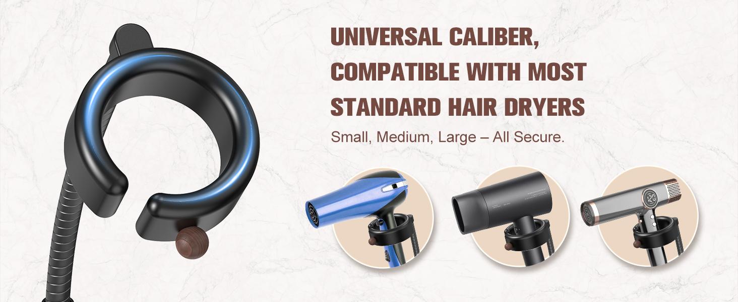 SEANCHEER S07 Hands Free Hair Dryer Holder Wall Mount, 360&deg; Rotating Adjustable Height Suction Cup Blow Dryer Holder, No Drill Installation, Damage-Free Wall, with Cord Storage for Most Hair Dryers