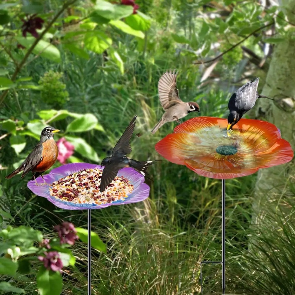 Flower bird feeder in garden