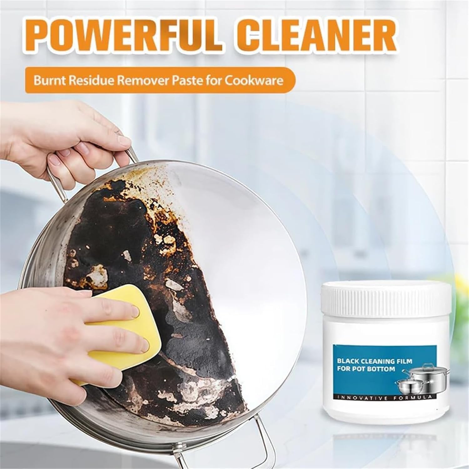 Powerful Burnt Residue Remover Paste for Cookware, Pot Bottom Black Stain Remover Paste, All Purpose Cleaner for Bottom of Pans, Black Cleaning Film for Stove Tops & Grills Restores Shine