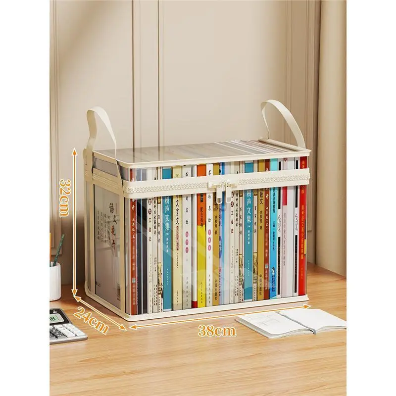 Book storage box Classroom household old book sorting artifact Student desktop dustproof transparent foldable bookcase bag