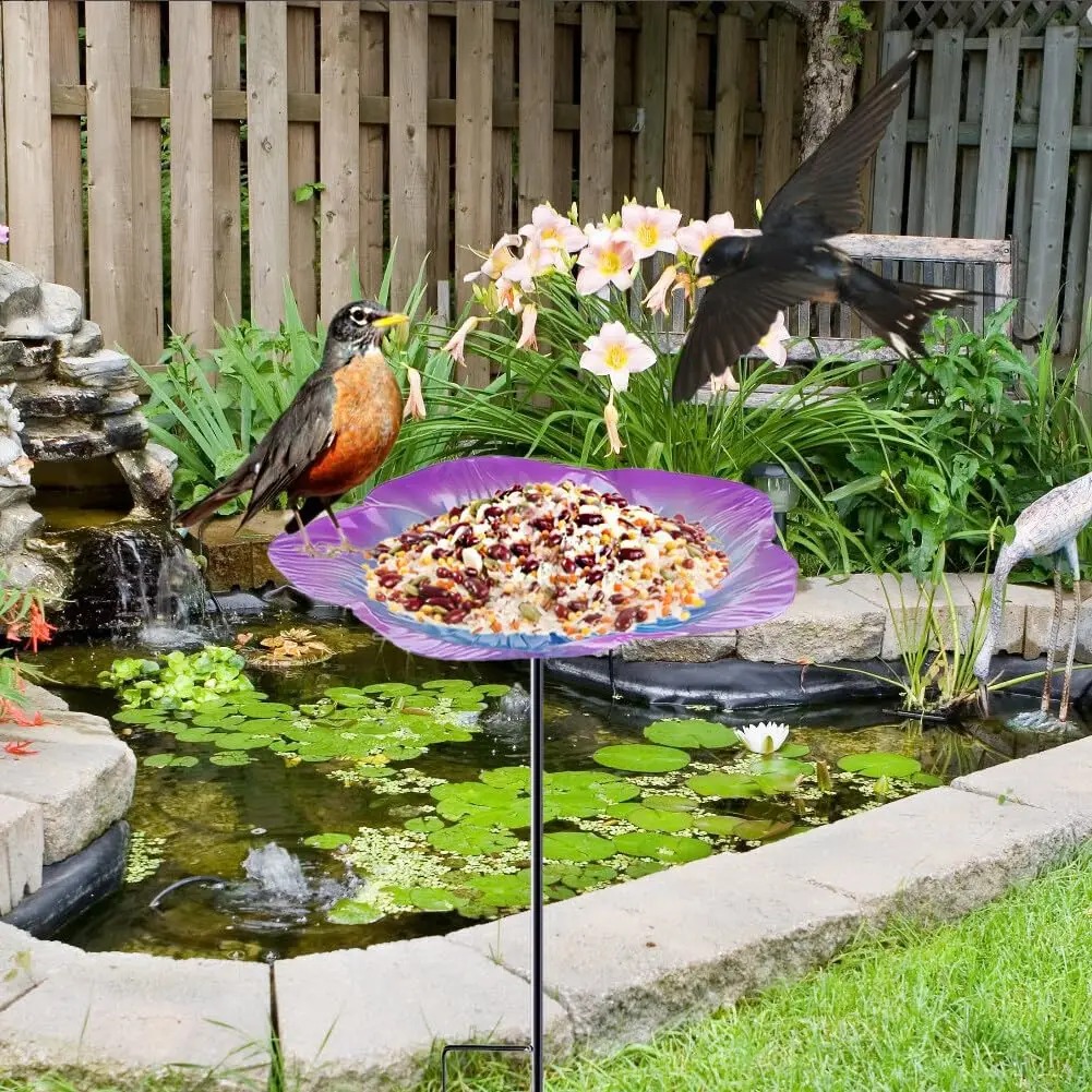 Flower shaped metal bird feeder detail